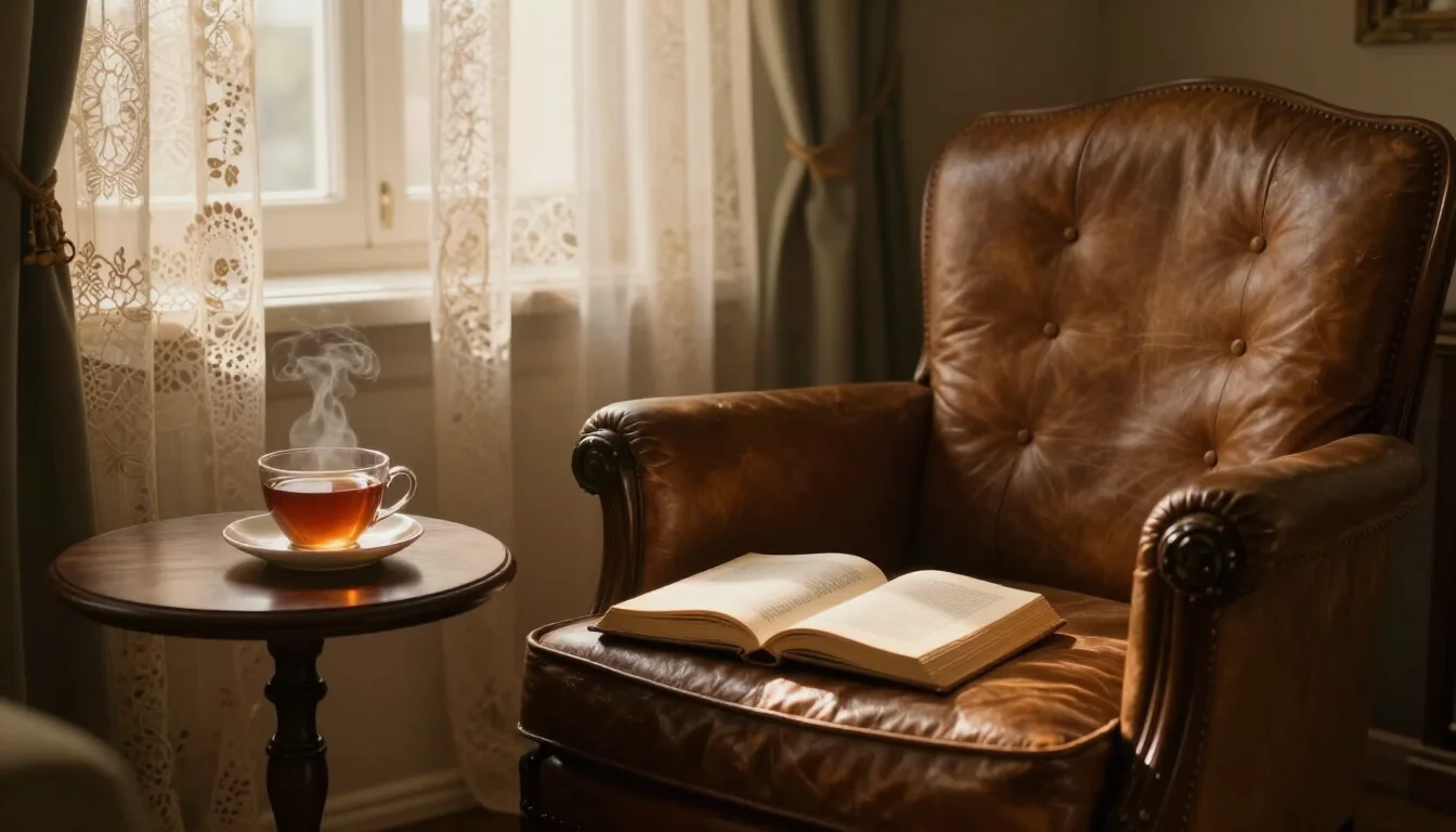 Przytulny fotel z herbatą i książką